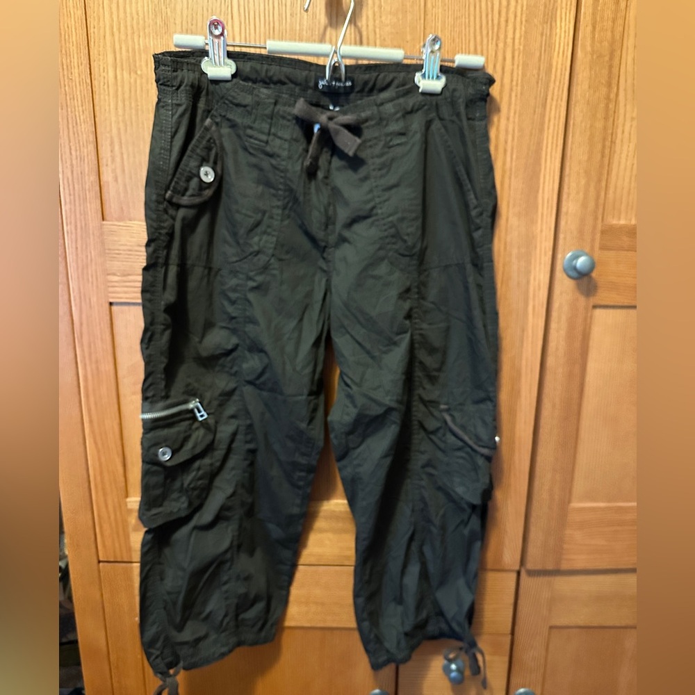 Green Cargo Capris with Adjustable Waist and Relaxed Fit